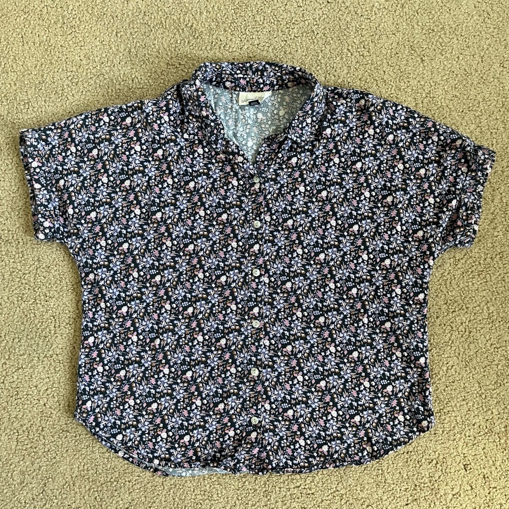 Indigo Floral Button Down Top
